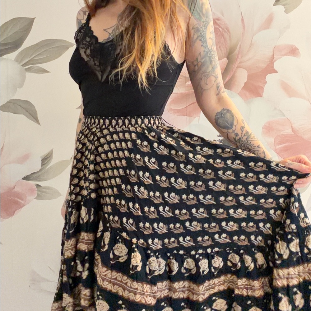 Spell & the Gypsy Bohemian Royale hi/low black + tan skirt size small - Picture 3 of 15